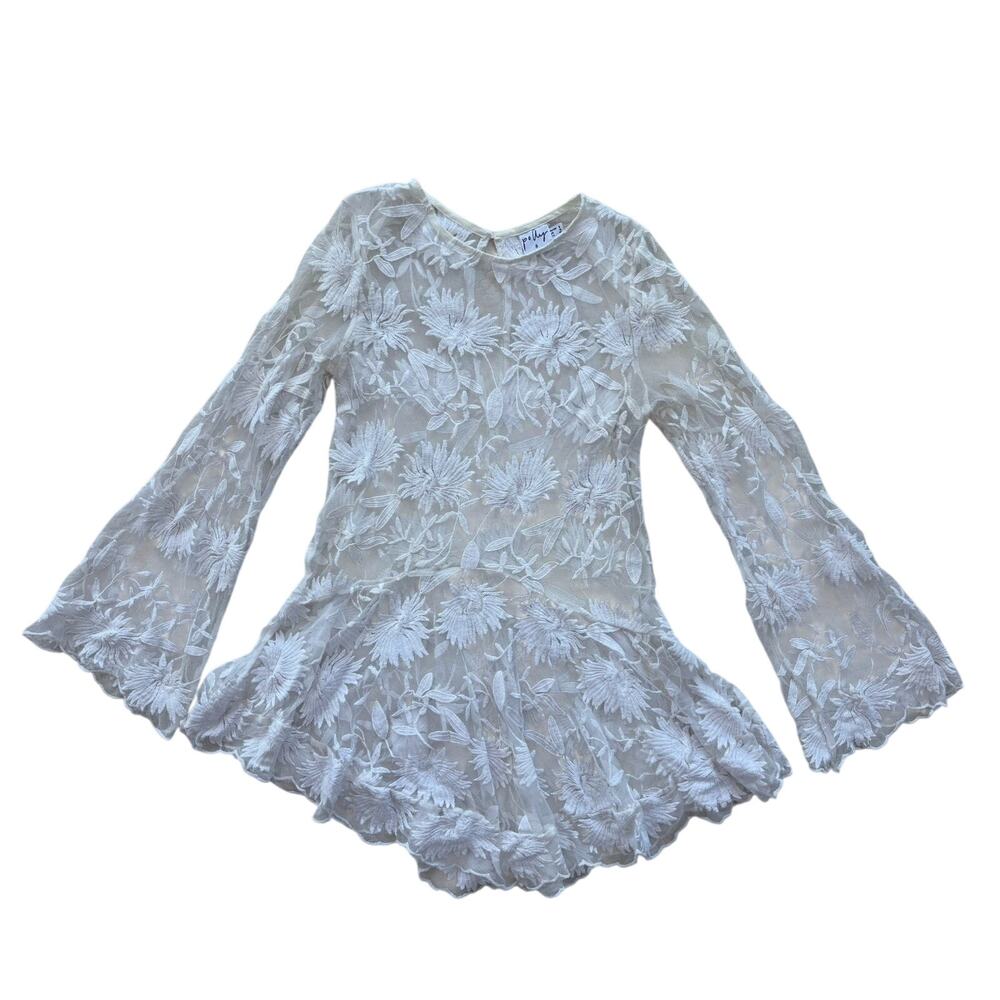 Princess Polly Size 4 Cream Sheer Bohemian Blouse Tunic Mini Dress Skater Bell
